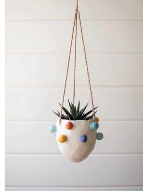 Ceramic Hanging Planter with Colorful Dots - White 5.91 inches
